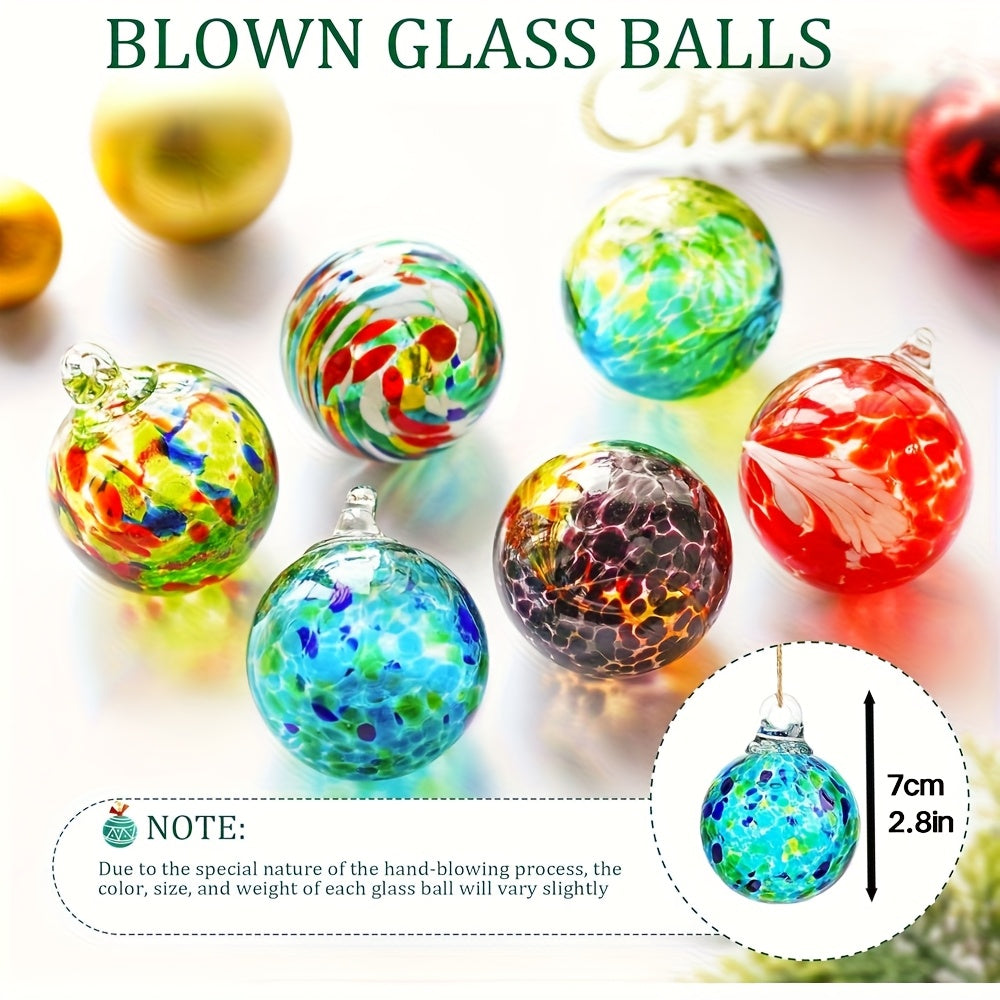 Hand-Blown Glass Ornament Gazing Balls Set of 6 Multicolor Hanging Witch Balls for Christmas Tree Window Garden Patio Holiday Home Decor Gift