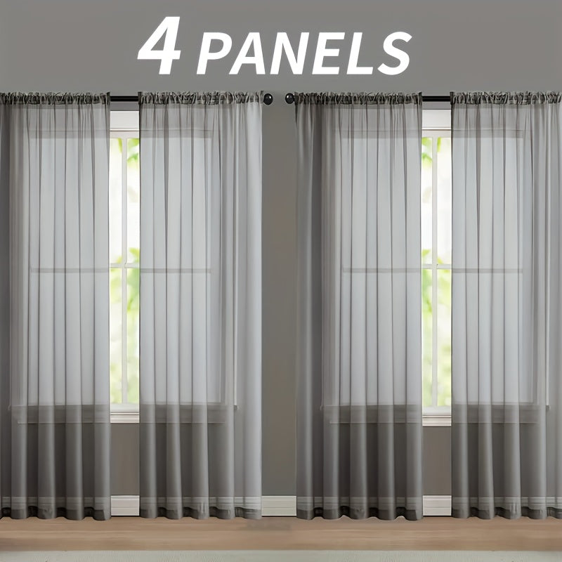 Sheer Gauze Curtains 4 Panels Rod Pocket – Dreamy Transparent Light Filtering Window Drapes for Living Room Bedroom Balcony, 11 Colors 3 Sizes