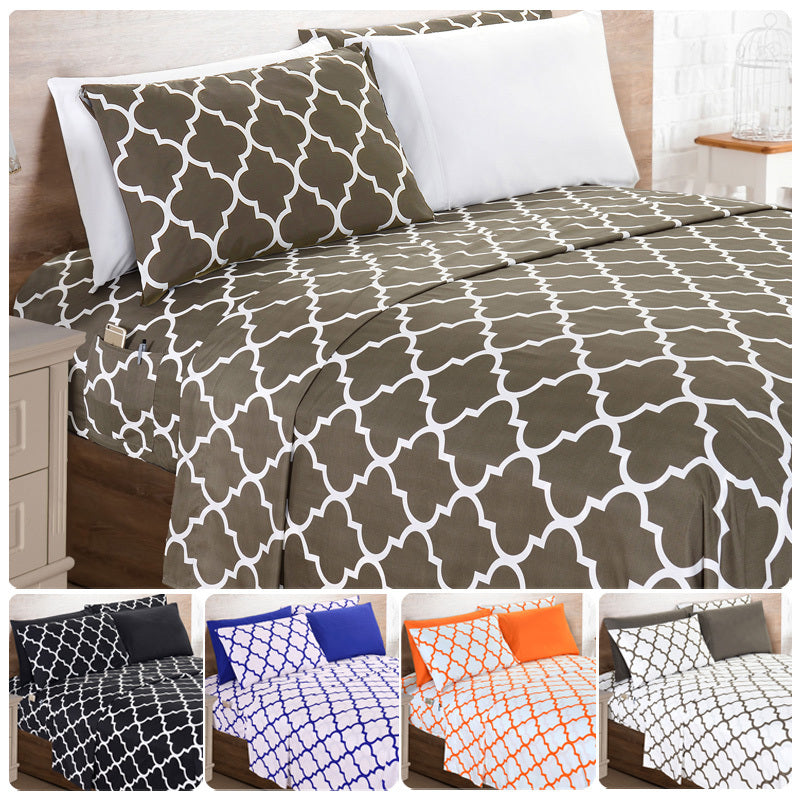 Luxury Microfiber Bed Sheet Set Geometric Trellis Pattern 16 Inch Deep Pockets Fade Wrinkle Resistant Hotel Quality Twin Full Queen King 5 Colors