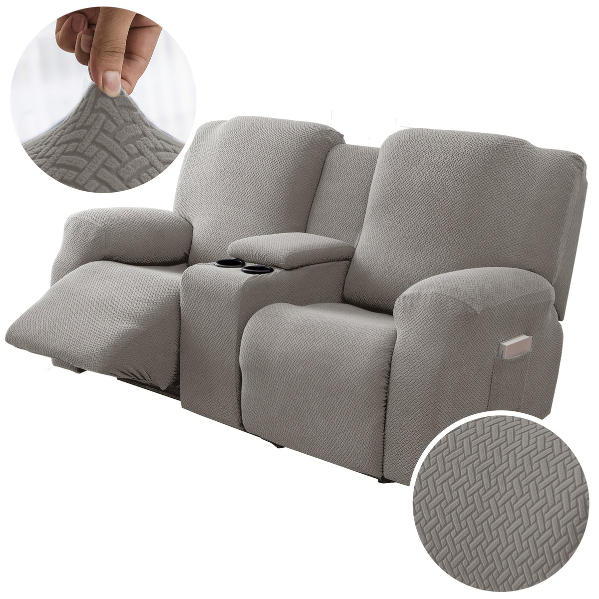 Sofa Cover Recliner 2 Seater – High Elastic Washable Velvet Slipcover with Side Pocket, Non-Slip Furniture Protector for Living Room & Bedroom