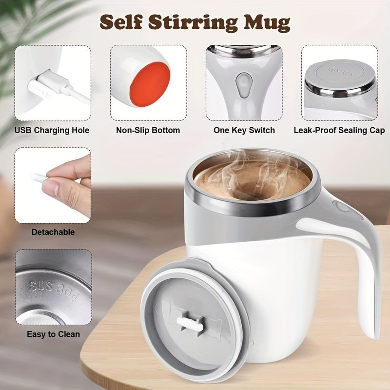 Self Stirring Coffee Cup 8.45oz Automatic - One Button Electric Mixing Mug with Lid, Reusable Travel Cup for Coffee, Milk & Protein Powder, Style A & B, Perfect Christmas Gift