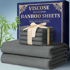 Bamboo Cooling Bed Sheet Set 4 Pcs - 2300TC Ultra Soft Breathable Deep Pocket Fitted Sheet Flat Sheet Pillowcases, Shrink Resistant All Season Bedding for Twin Full Queen King