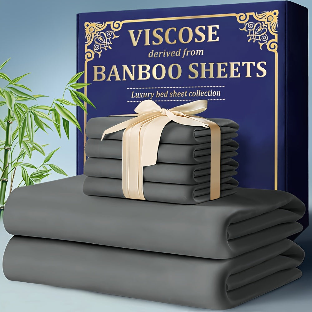 Bamboo Cooling Bed Sheet Set 4 Pcs - 2300TC Ultra Soft Breathable Deep Pocket Fitted Sheet Flat Sheet Pillowcases, Shrink Resistant All Season Bedding for Twin Full Queen King