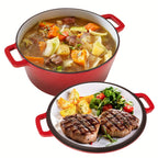 6 Quart 2-in-1 Enameled Cast Iron Dutch Oven and Casserole Nonstick Oven Safe 500°F Dual Handles All Stovetops Bread Baking Cooking Stewing