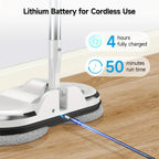 Electric Cordless Spin Mop Dual Motor 150RPM with LED Headlight Water Spray Tank Floor Cleaner for Hardwood Tile Marble Quiet Rechargeable Waxing Scrubber