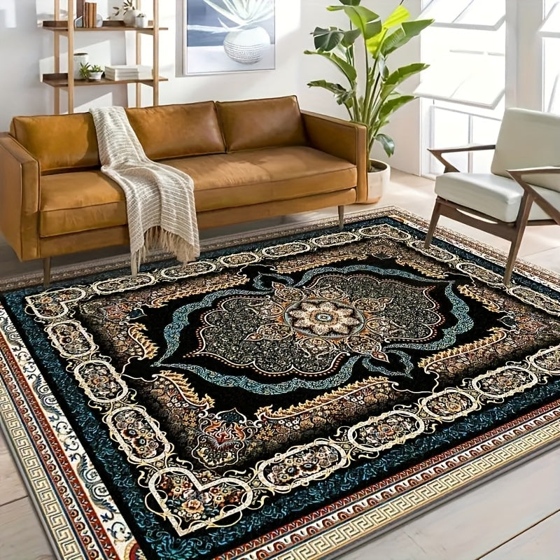 Dark-Toned Bohemian Area Rug Skin-Friendly – Non-Slip Non-Shedding Machine Washable Pet-Friendly Floor Mat for Living Room, Bedroom & Kitchen, 5 Sizes