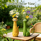 Bohemian Cat Shaped Vase & Flower Pot – Retro Style Plastic Animal Planter, Desktop Shelf Decor & Unique Gift for Cat Lovers, Room Centerpiece & Plant Holder