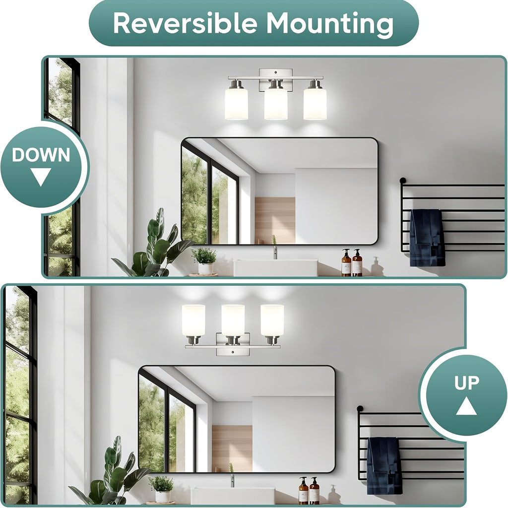 3-Light Modern Vanity Light Fixture Wall Sconce with Milk White Glass Shade E26 Socket - Bathroom Mirror Light for Living Room Bedroom Hallway, Golden / Brushed Nickel / Black