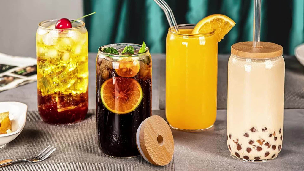 Mason Jar Drinking Glasses Set of 16 with Lids, Straws & Brushes - 18.7oz 550ml Reusable Glass Cups for Iced Coffee Water Family Gatherings