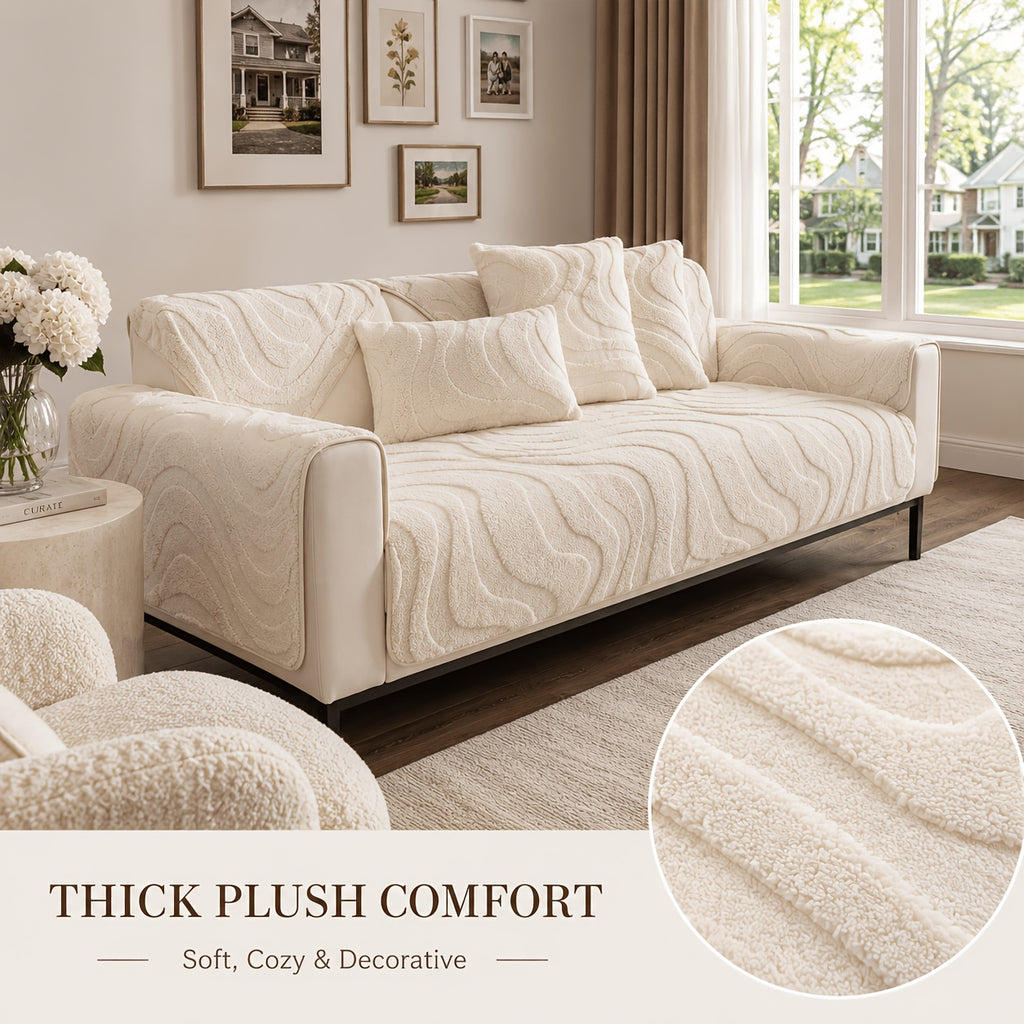 Thickened Honeycomb Velvet Sofa Seat Cover – Solid Color Minimalist Non-Slip Pet-Friendly Cushion Pad | Washable Couch Protector for Living Room, Bedroom & Office | 1-5 Seater + Armrest & Pillow Options