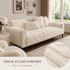 Thickened Honeycomb Velvet Sofa Seat Cover – Solid Color Minimalist Non-Slip Pet-Friendly Cushion Pad | Washable Couch Protector for Living Room, Bedroom & Office | 1-5 Seater + Armrest & Pillow Options
