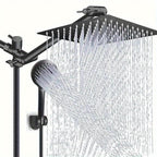 High Pressure Shower Head with Handheld Combo 9-Spray Settings 8 10 12 Inch Rainfall Stainless Steel Hose Adjustable Bracket Chrome Black