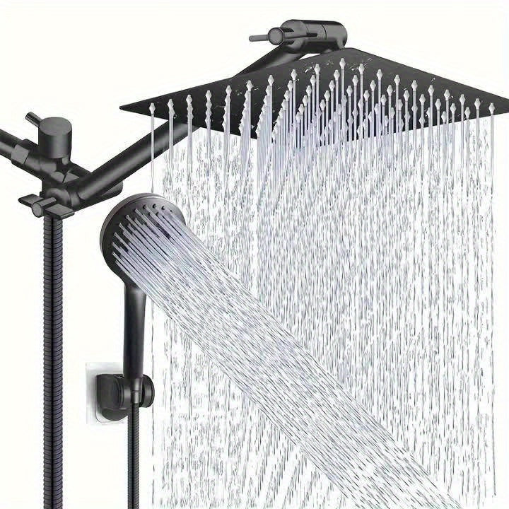High Pressure Shower Head with Handheld Combo 9-Spray Settings 8 10 12 Inch Rainfall Stainless Steel Hose Adjustable Bracket Chrome Black