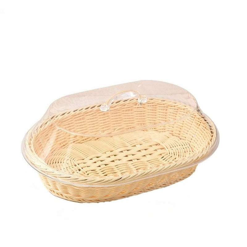 Oval Woven Rattan Bread Basket with Lid – Handcrafted Seagrass Food Basket for Serving, Storage & Display – Ideal for Bread, Fruit & Vegetables – Kitchen & Dining Decor, Tea & Beige
