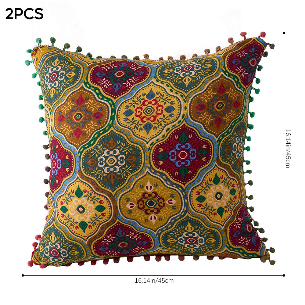 2-Pack Turkish Moroccan Throw Pillows with Inserts Reversible Floral Boho Decorative Pillow 18x18 Inch Polyester Square Cushion Zip Cover for Sofa Couch Bedroom Living Room 7 Colors