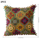 2-Pack Turkish Moroccan Throw Pillows with Inserts Reversible Floral Boho Decorative Pillow 18x18 Inch Polyester Square Cushion Zip Cover for Sofa Couch Bedroom Living Room 7 Colors