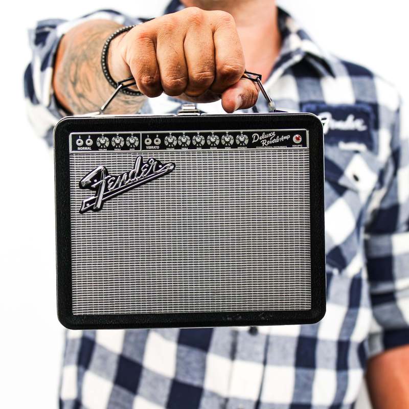Fender Amp Tin Lunch Box Collectible Storage with Raised Embossed Art - Music Fan Gift Box for Accessories, Toys & Collectibles