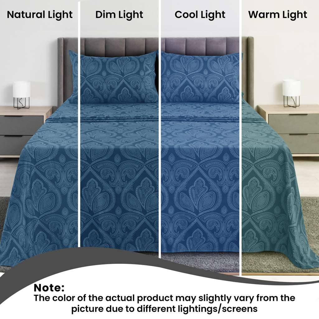 Paisley Bed Sheet Sets Queen King Twin Full Cal King – Soft Brushed Microfiber Deep Pocket Fitted Sheet & Pillowcases, Wrinkle Free