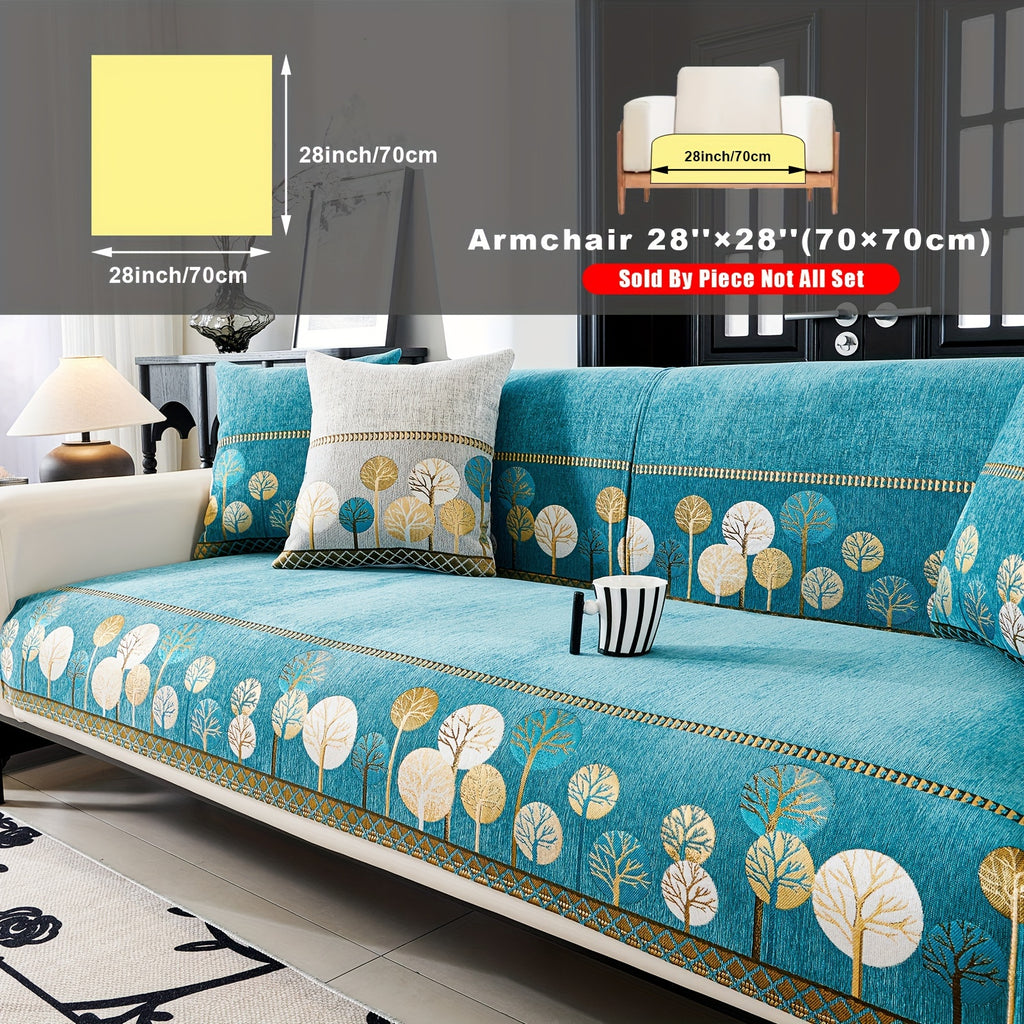 Bohemian Chenille Sofa Cover Tree Embroidery Print Thick Non-Slip Pet Friendly One-Piece Couch Protector Armchair Loveseat 3 4 Seater