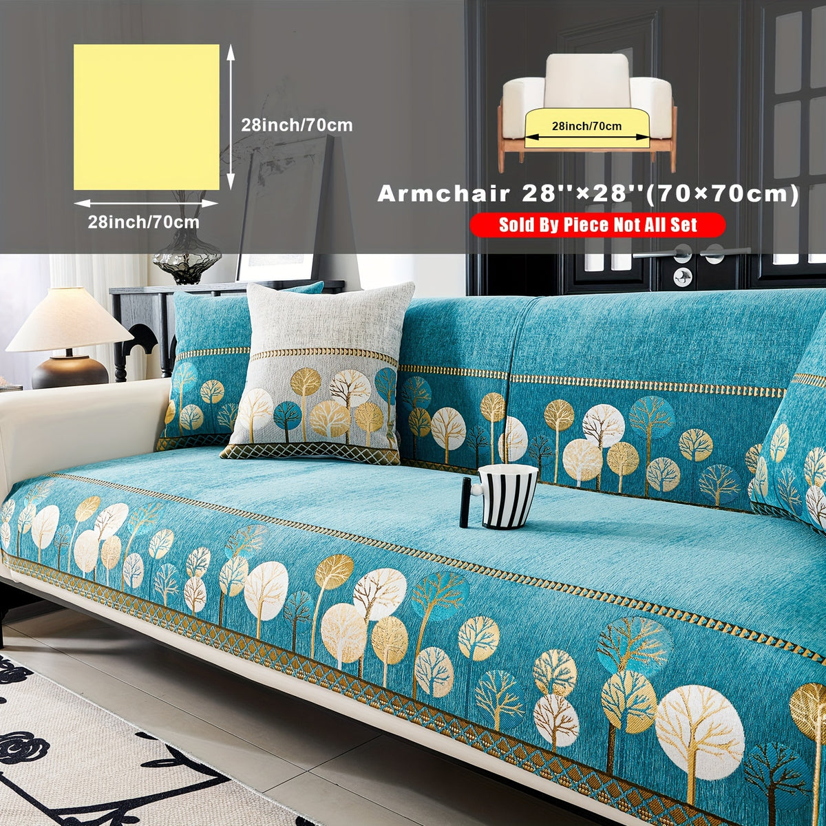 Bohemian Chenille Sofa Cover Tree Embroidery Print Thick Non-Slip Pet Friendly One-Piece Couch Protector Armchair Loveseat 3 4 Seater