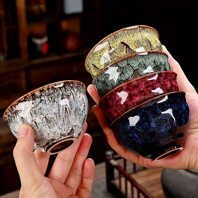 Handmade Kiln-Fired Ceramic Kung Fu Tea Cups Set of 5 – Jianzhan Style Five-Element Teacups in Five Colors with Gift Box