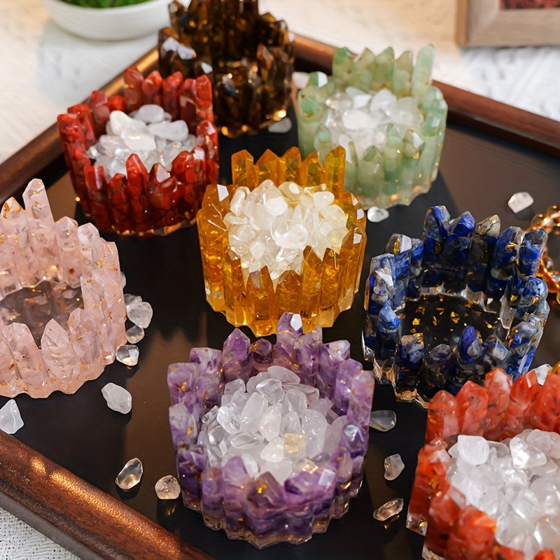 Crystal Column Bowl Candle Holder - Natural Stone Bracelet Ornament Storage Dish, Crystal Cleansing Bowl for Women, Boho Home Decor Gift (2.36-2.76 inch)