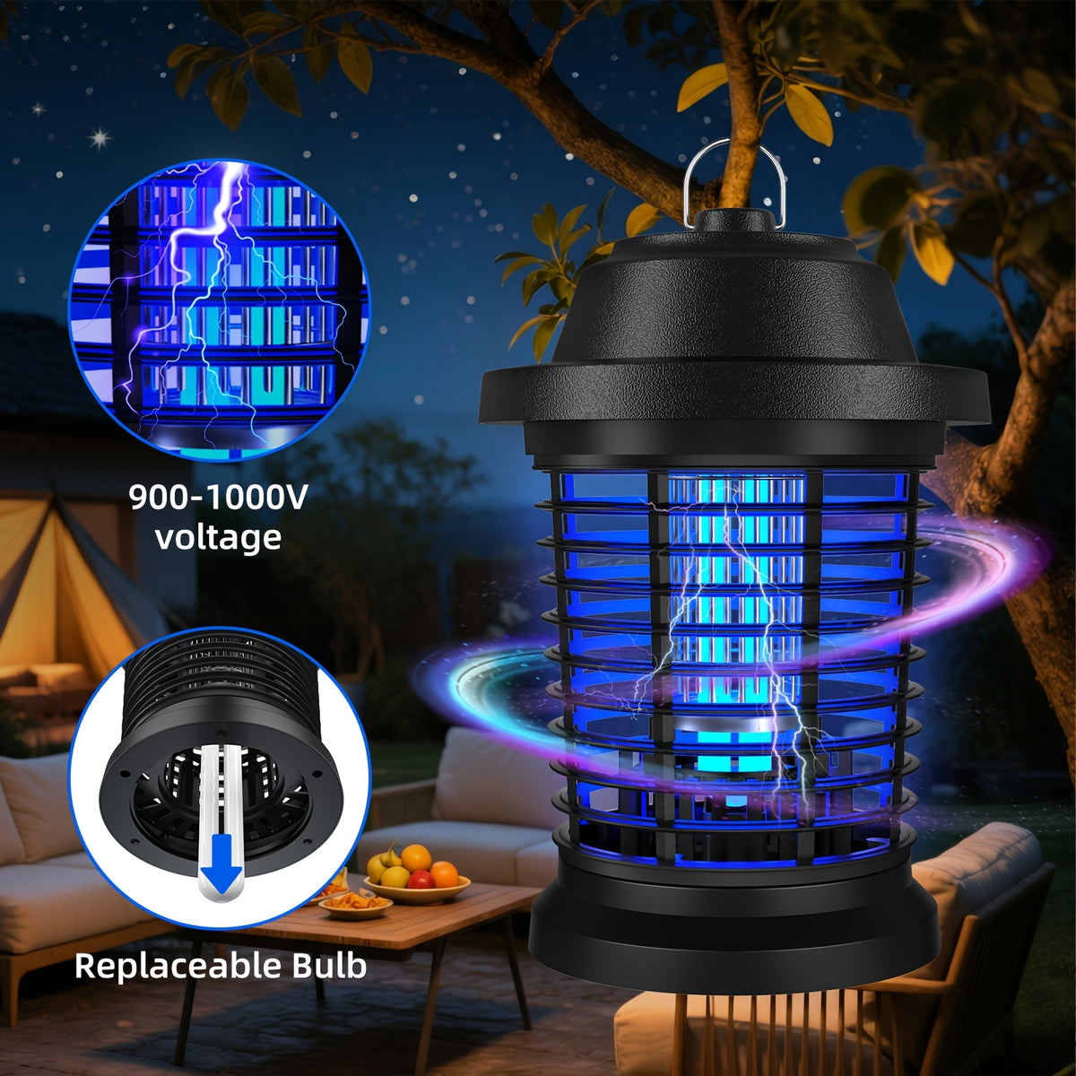 Bug Zapper Electric Mosquito Zapper Fly Trap Lamp 4000 Sq Ft Coverage 1000V Power Grid Easy Clean Removable Tray Indoor Outdoor Insect Killer Gift for Family