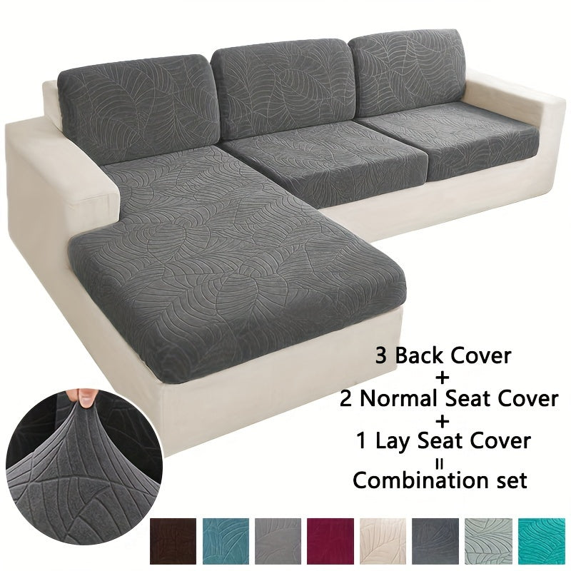 Leaf Jacquard Sofa Cover Set of 6 – High Elasticity Concubine-Style Sofa Cushion Cover with Elastic Band, Easy Install Removable Washable Furniture Protective Cover, Valentine's Day Home Decor