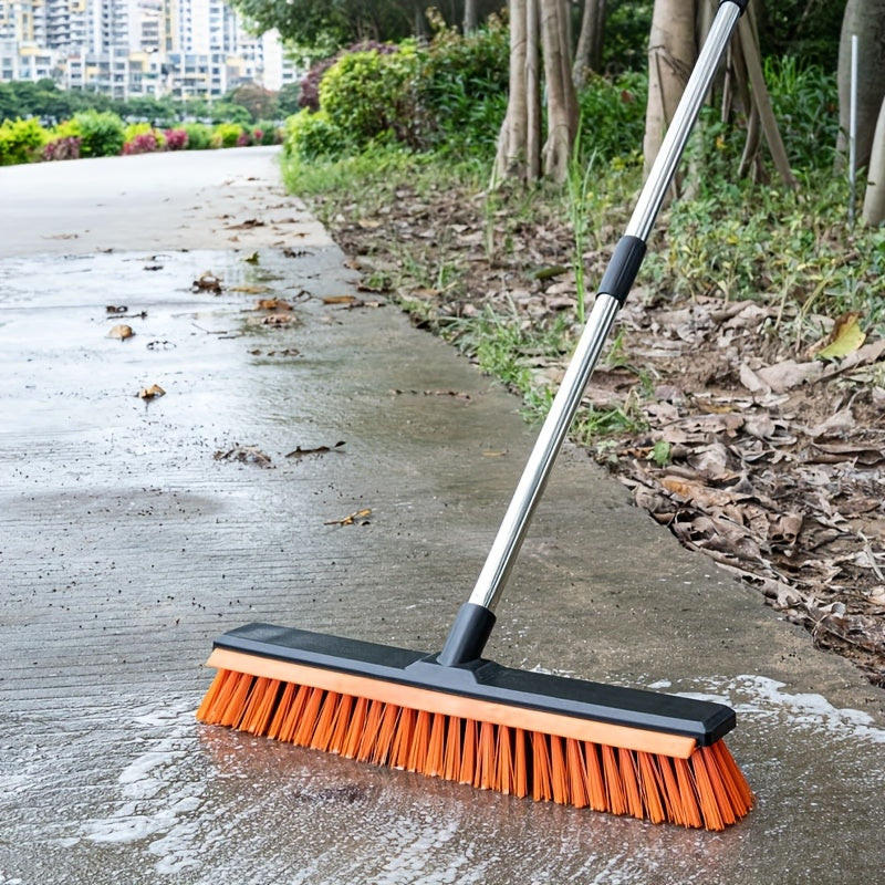 Heavy Duty Outdoor Floor Scrub Brush 10.24" Dual-Purpose with Water Scraper & Stiff Bristles – Hard Broom for Patio, Deck, Driveway & Concrete Cleaning, Home & Commercial Use