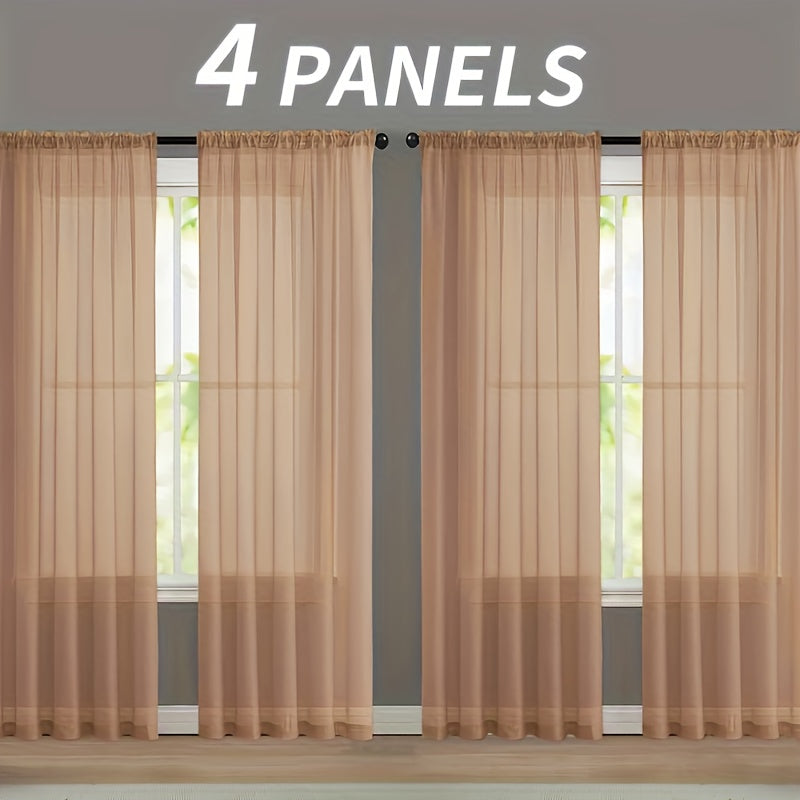 Sheer Gauze Curtains 4 Panels Rod Pocket – Dreamy Transparent Light Filtering Window Drapes for Living Room Bedroom Balcony, 11 Colors 3 Sizes