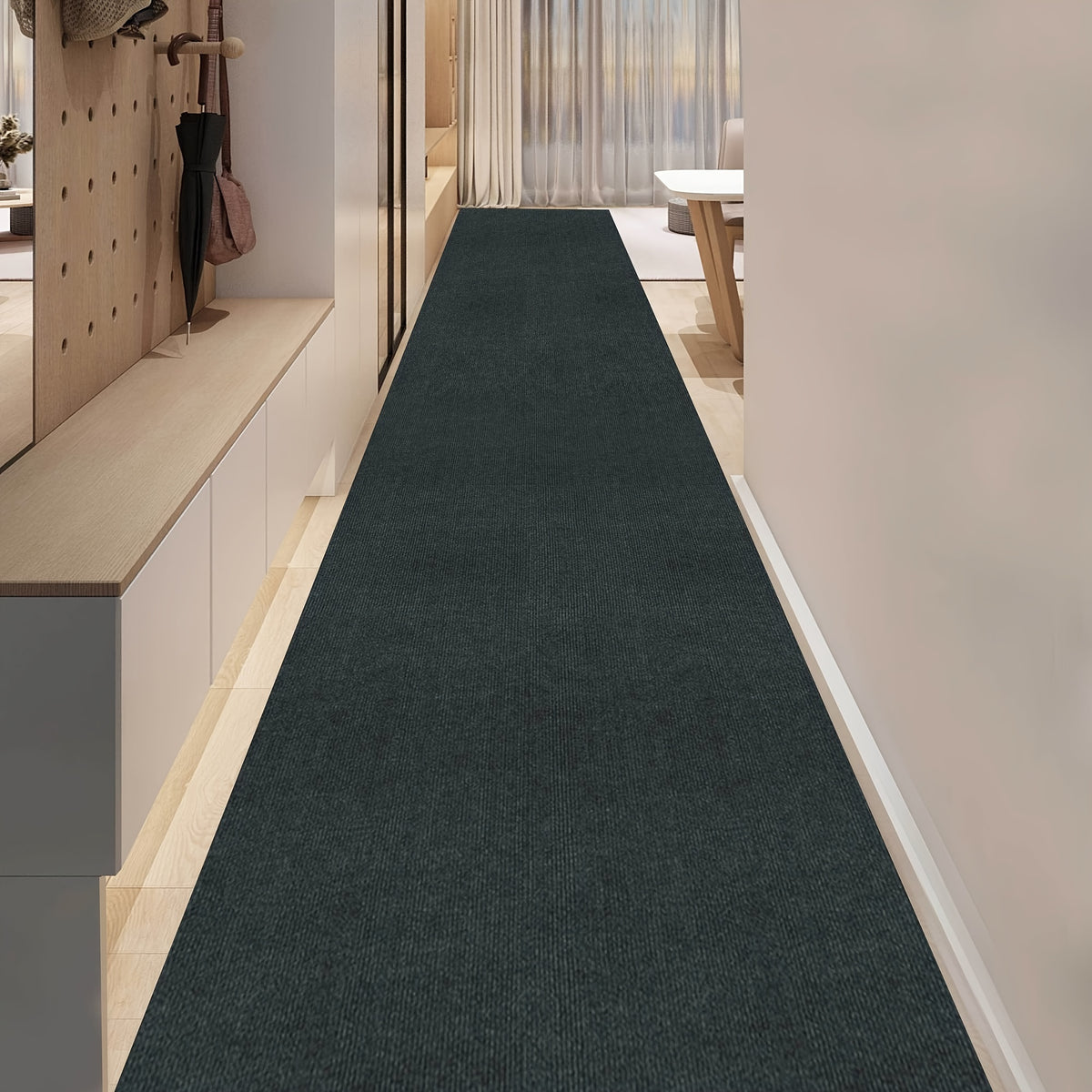Non-Slip Hallway Runner Rug Self-Adhesive TPR Backing Ultra-Thin 0.4mm 5 Colors 6 Sizes for Kitchen Bedroom Living Room Entryway Hardwood Floors