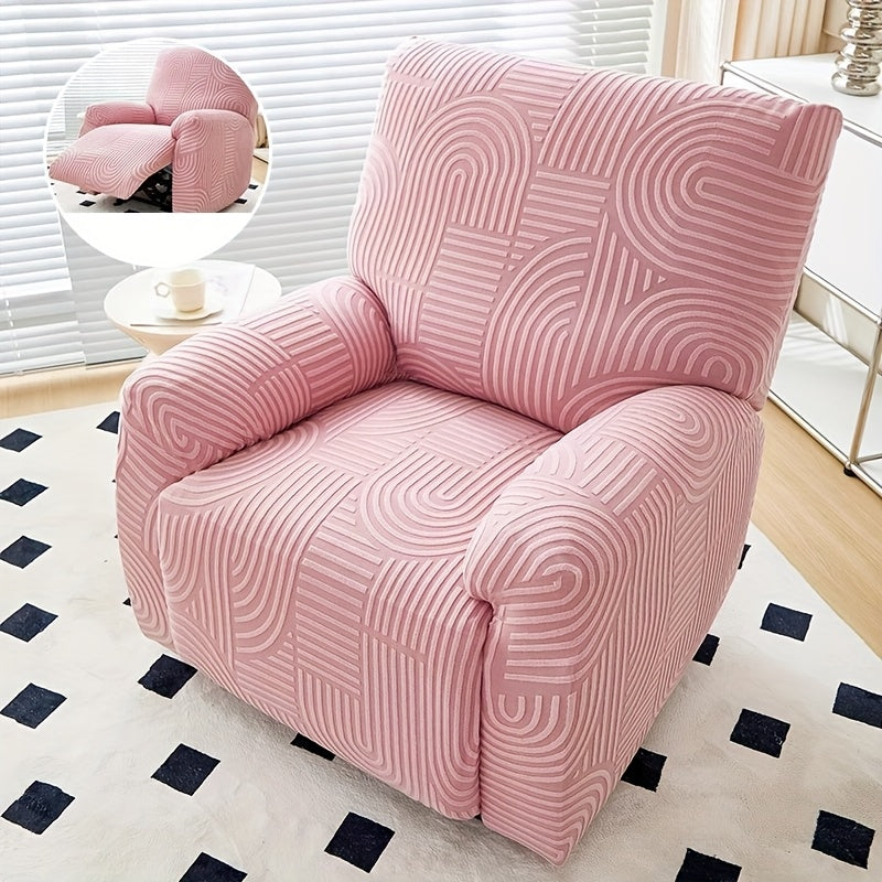Elastic Jacquard Recliner Chair Cover Single Seat – Stretch Armchair Slipcover Furniture Protector for Living Room Bedroom Office, 6 Colors (Pink Blue Green Camel Gray Beige)