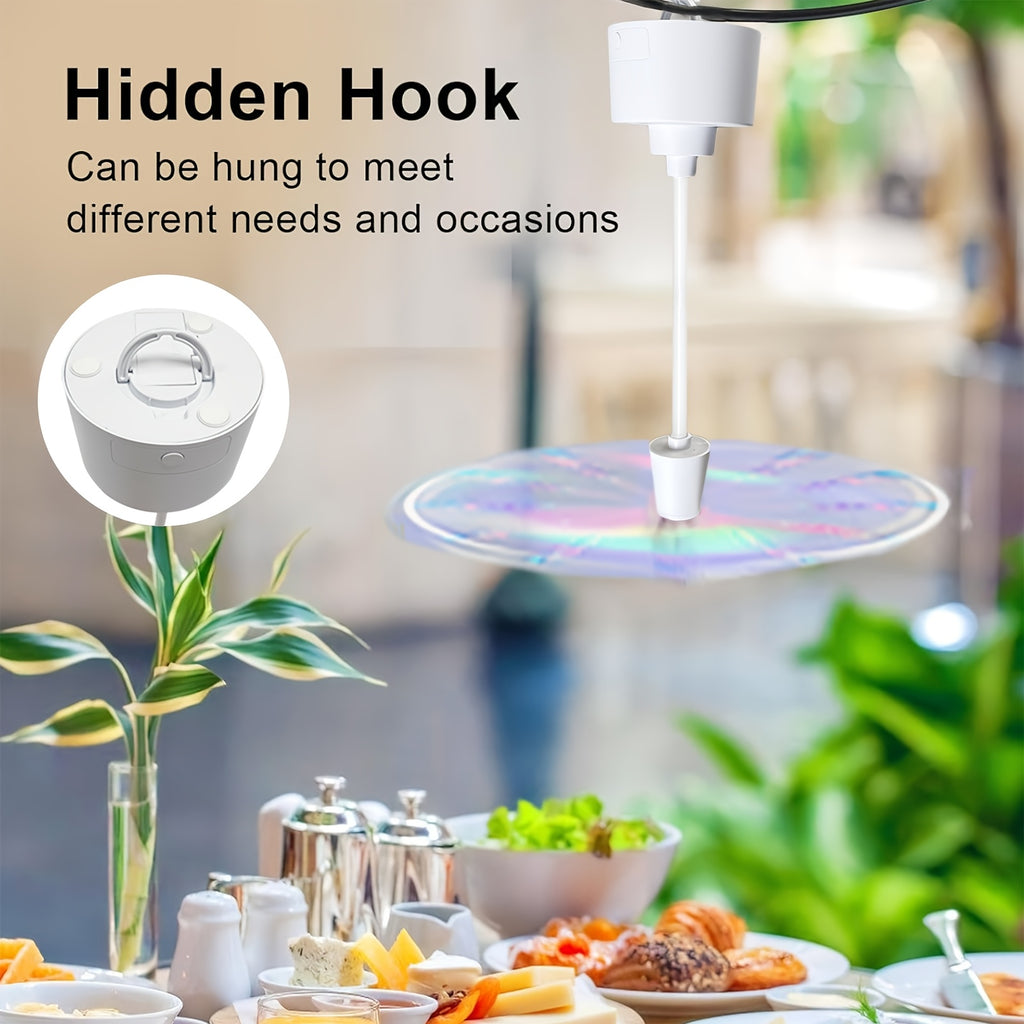 Food Guard Fly Repellent Fan 2-Pack Tabletop Holographic Blade Fly Fan with Ambient Light Battery Powered Foldable Portable for Picnic BBQ Party Camping Outdoor Indoor