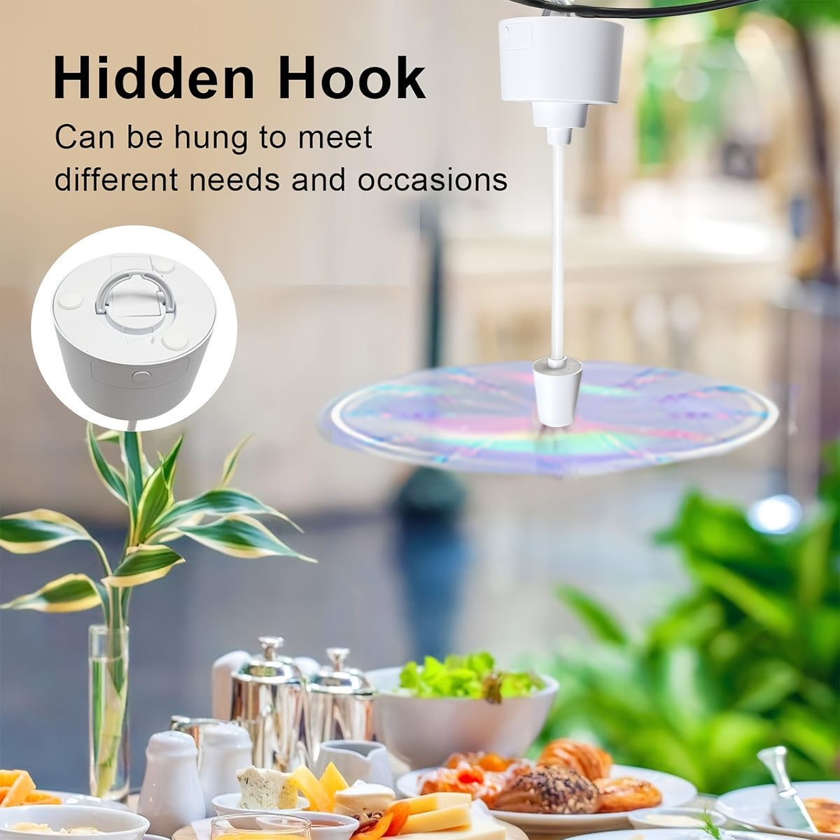 Food Guard Fly Repellent Fan 2-Pack Tabletop Holographic Blade Fly Fan with Ambient Light Battery Powered Foldable Portable for Picnic BBQ Party Camping Outdoor Indoor