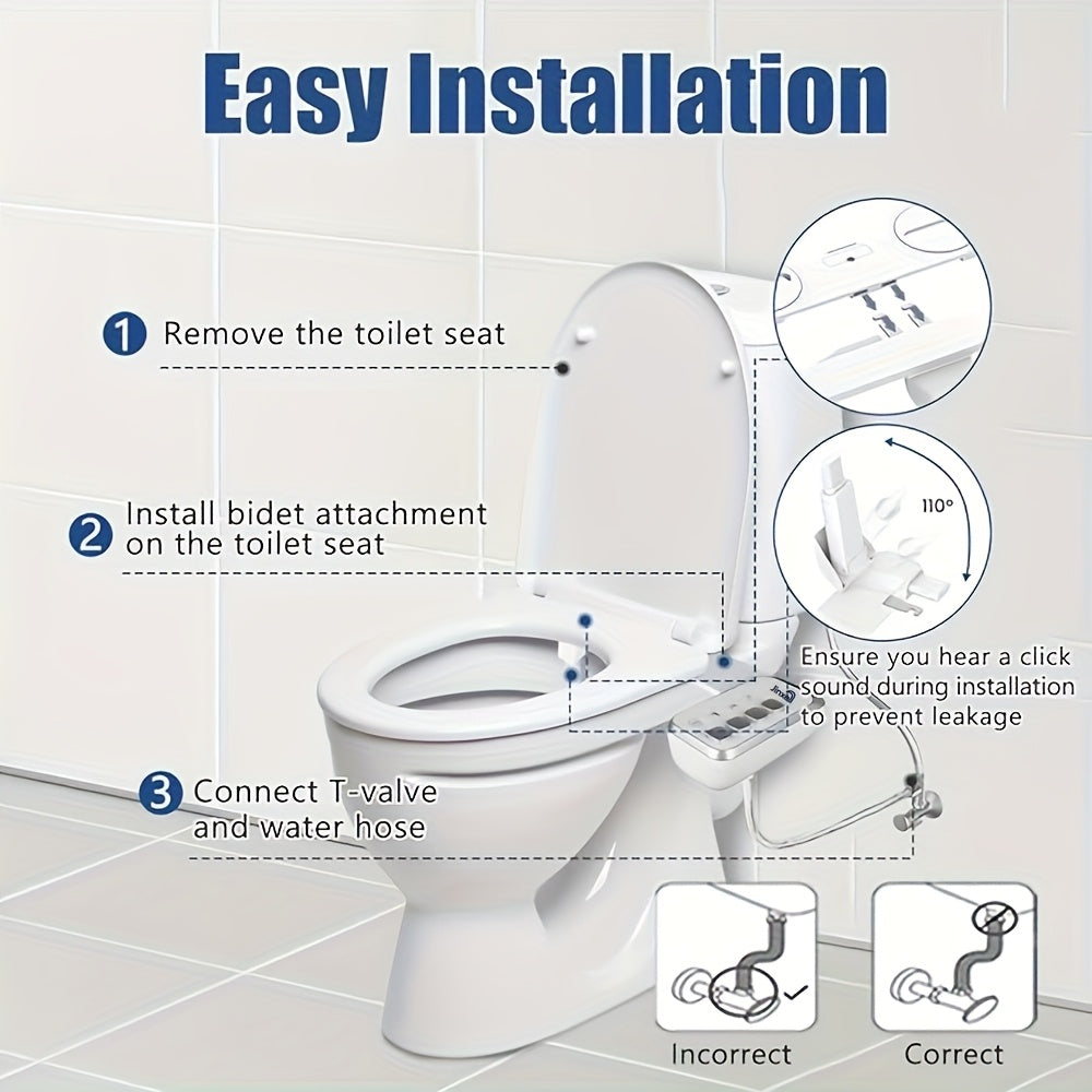 Bidet Attachment for Toilet Ultra-Slim Non-Electric Cold Water Sprayer Retractable Self-Cleaning Nozzle Adjustable Water Pressure Easy Install Fits Most Toilets
