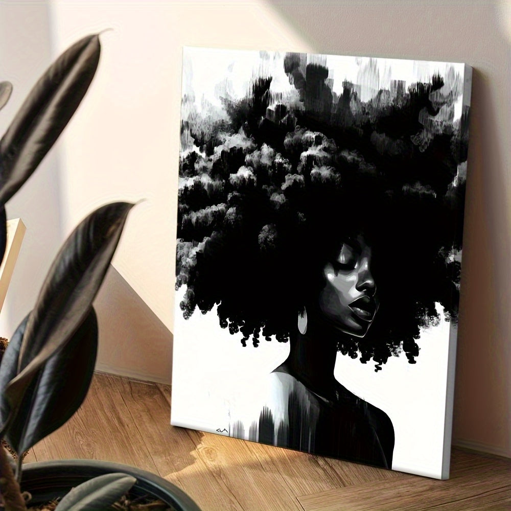 Framed Black & White Abstract Lady Canvas Wall Art Large Farmhouse Orange Halloween Decor – Decorative Painting for Living Room Bedroom, Unique Room Decor Gift, All Saints' Day