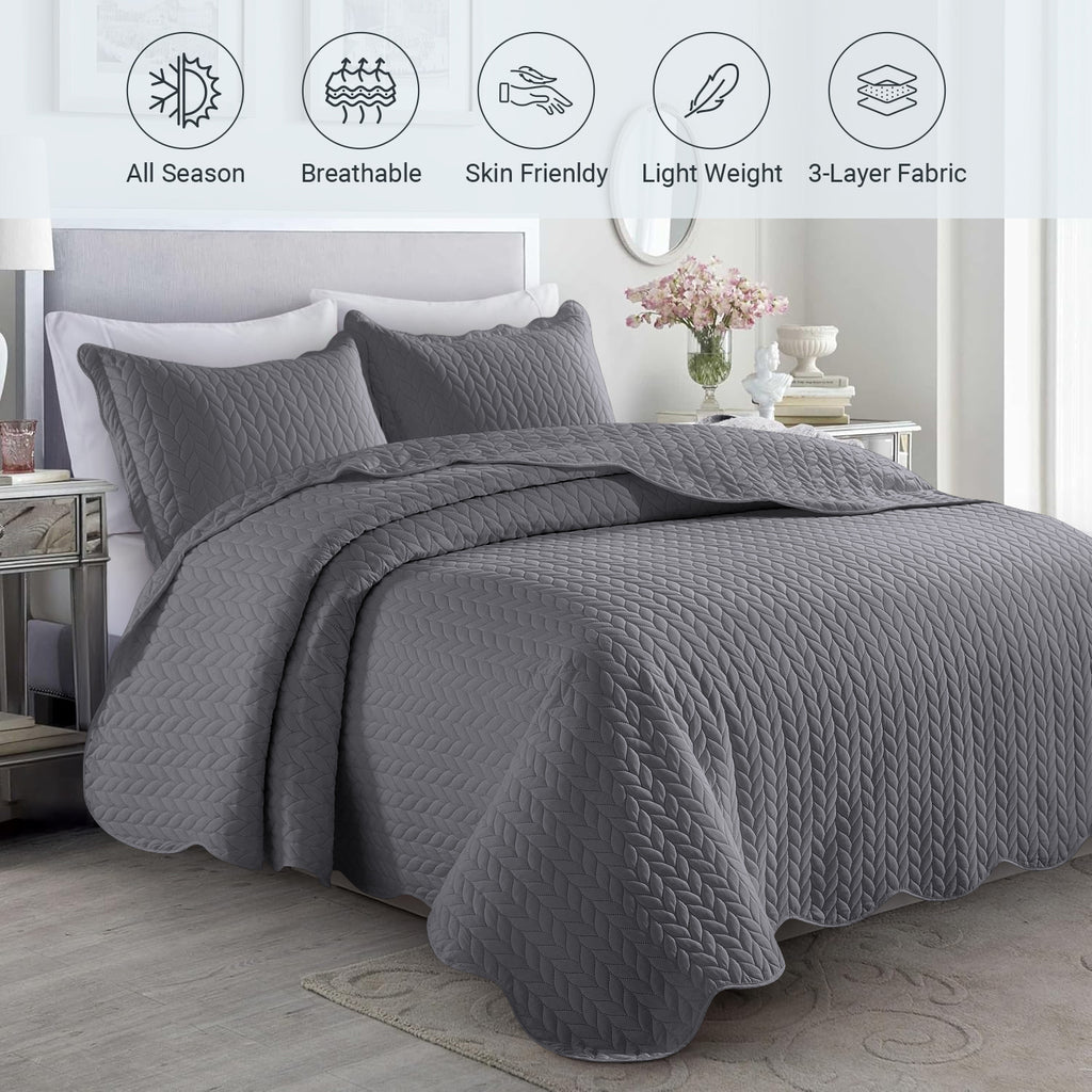 Microfiber Quilt Bedspread Set All Season Lightweight – Soft Breathable Quilted Coverlet Twin Full Queen King 16 Colors Machine Washable