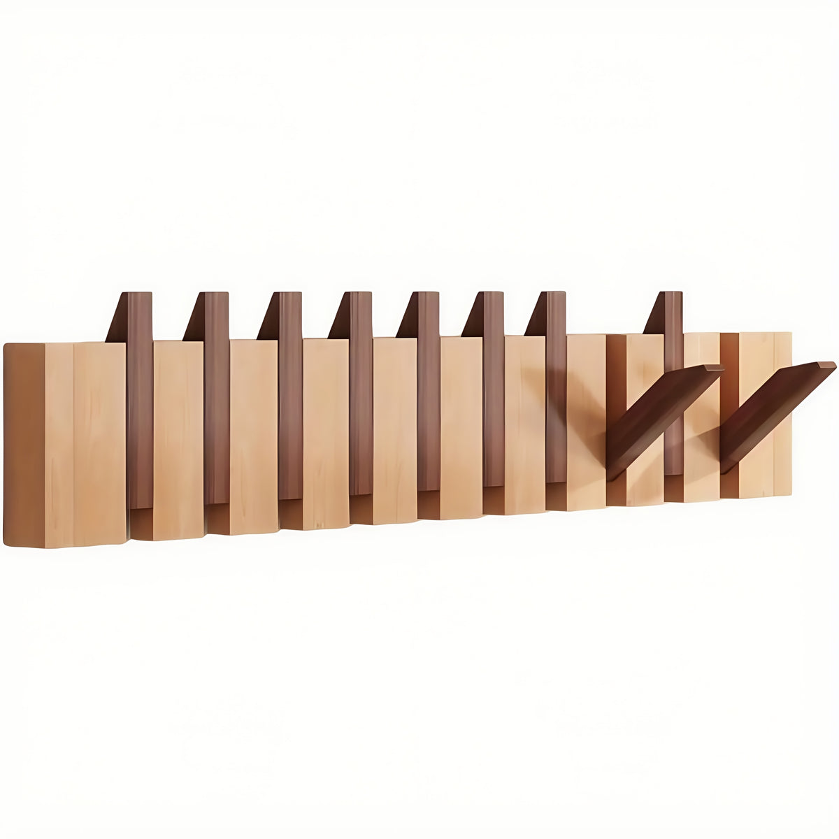 Wall-Mounted Coat Rack Natural Wood – Accordion Hook Rack for Entryway, 4/6/8/10 Hooks, Walnut & Beech Finish, Space-Saving Coat Hanger for Bedroom, Bathroom, Hallway
