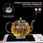 Vintage Glass Teapot with Removable Infuser 50oz 1500ml Stovetop Safe Borosilicate Tea Kettle for Blooming Loose Leaf Herbal Tea Sunflower Relief Design