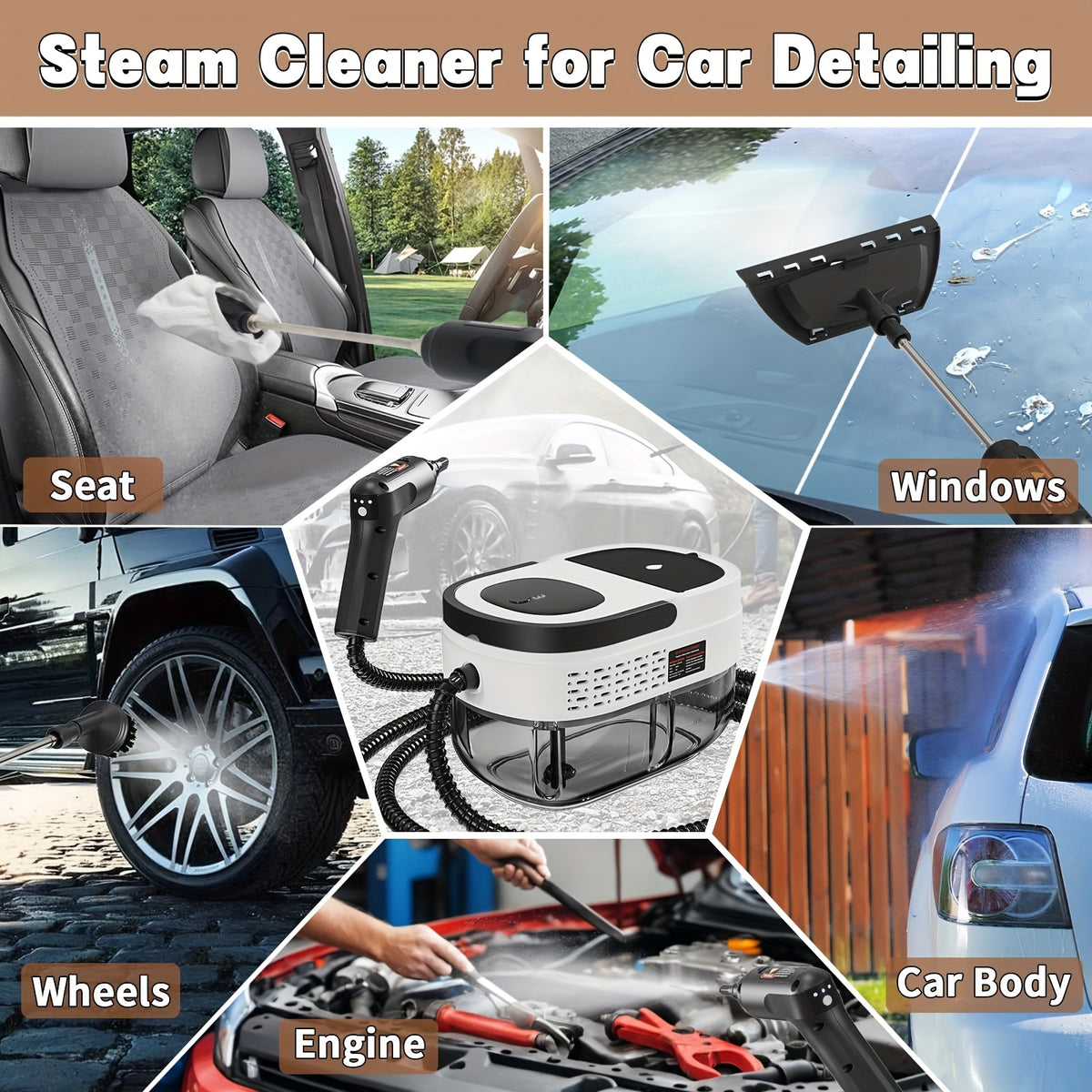 Handheld Steam Cleaner High Pressure 54oz Tank 3-Level Adjustable Handle Portable for Home Car Furniture Grout Bed Bugs 3 Colors