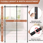 Floor to Ceiling Room Divider Rod No Drill Tension – Adjustable 4-10ft Tall 28-114" Wide Heavy Duty Curtain Partition Stand for Bedroom Studio Apartment, Matte Black White