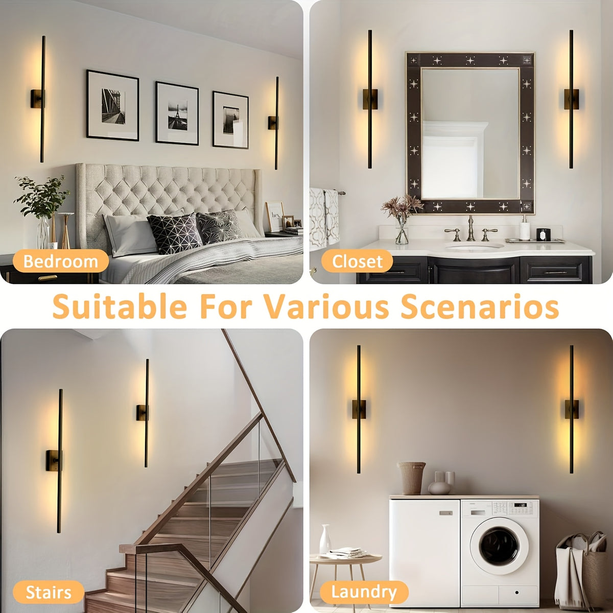 Wireless LED Wall Lights with Remote Control, 2 Pack Dimmable 3000K–6000K Battery Powered, No Wiring Needed, Contemporary Picture Lighting for Bedroom Hallway Living Room – Black & Gold Options