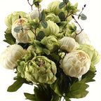 Vintage Peony Hydrangea Artificial Flowers 1-2 Bunches 13 26 Stems Rustic Brown Beige Green Mix | Fake Floral Centerpiece for Wedding Bridal Home Living Room Indoor Decor