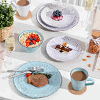 32 Piece White Porcelain Dinnerware Set Embossed Flower Microwave Dishwasher Oven Safe Plates Bowls Service for 8 Wedding Anniversary Gift
