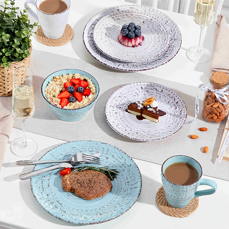 32 Piece White Porcelain Dinnerware Set Embossed Flower Microwave Dishwasher Oven Safe Plates Bowls Service for 8 Wedding Anniversary Gift