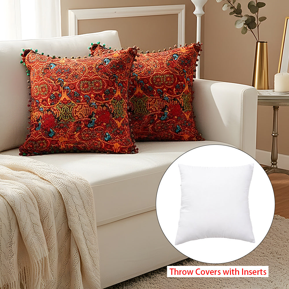 2-Pack Turkish Moroccan Throw Pillows with Inserts Reversible Floral Boho Decorative Pillow 18x18 Inch Polyester Square Cushion Zip Cover for Sofa Couch Bedroom Living Room 7 Colors