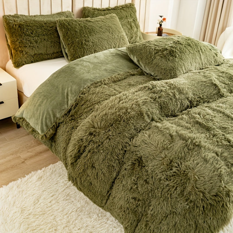 Plush Duvet Cover Set 3 Piece Ultra-Soft Warm Comforter Cover Twin Full Queen King 8 Colors for Bedroom Guest Room Dorm