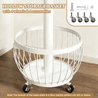 Rotating Coat Rack with Storage Basket and 6 Hooks 4 Wheels Freestanding Entryway Organizer for Coats Hats Bags