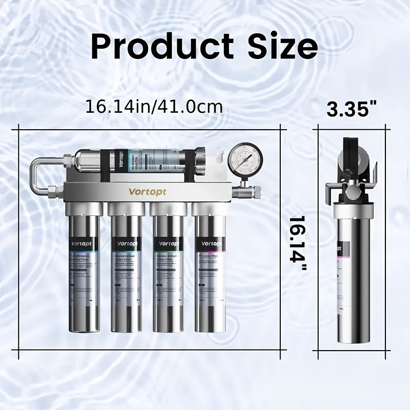 Under Sink Water Filter 5-Stage Ultrafiltration, Stainless Steel 304, 24-Month Filter Life, Real-Time Pressure Gauge – Reduces Lead, Chlorine & Odor