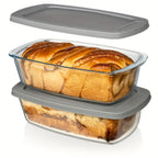 Glass Baking Dish with Lid 1.9Qt – Borosilicate Rectangular Toast Pan, Oven & Microwave Safe, Stackable Airtight Container for Bread & Cakes (1 or 2pcs)